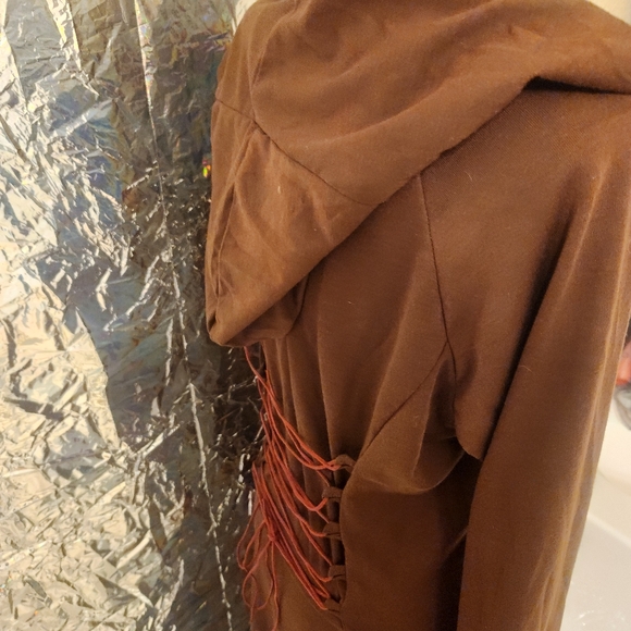 Hooded robber style dress with faux suede leather drawstrings - Picture 7 of 11